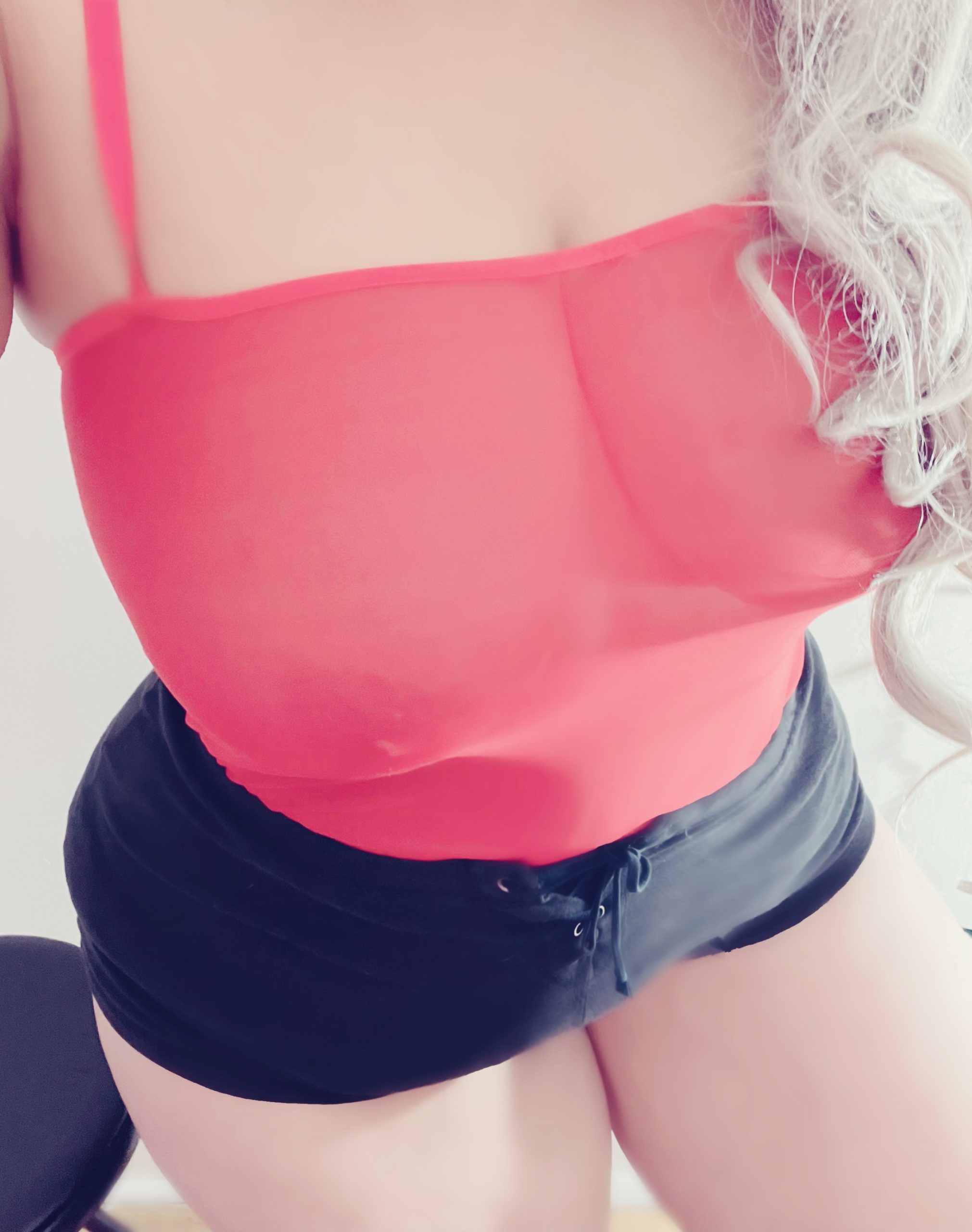 Red lingerie with shorts strip tease!